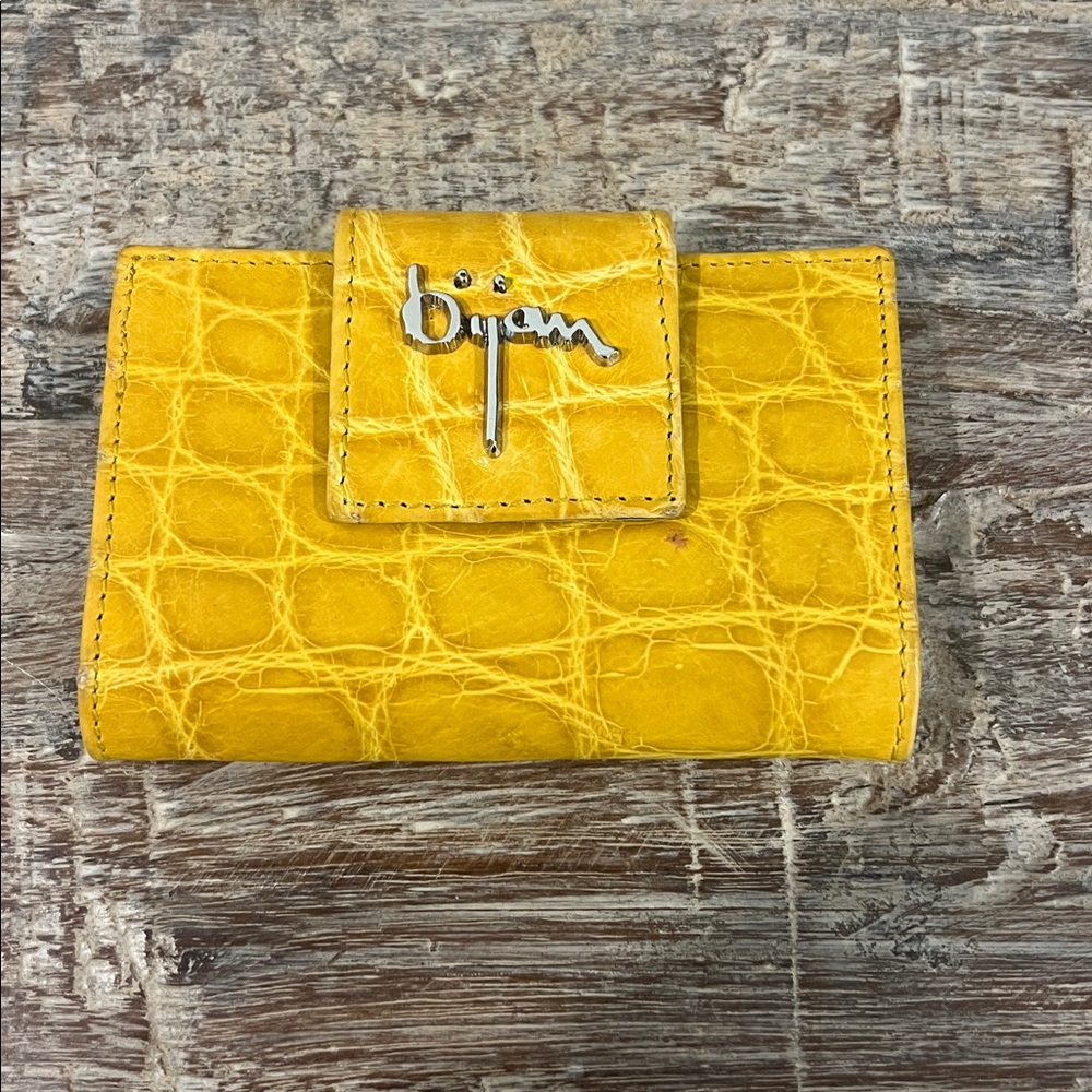 Bijan Bright Yellow Alligator Embossed Wallet